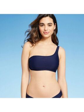 NWT Kona Sol Asymmetrical One Shoulder Bikini Top- Navy Oxford Blu